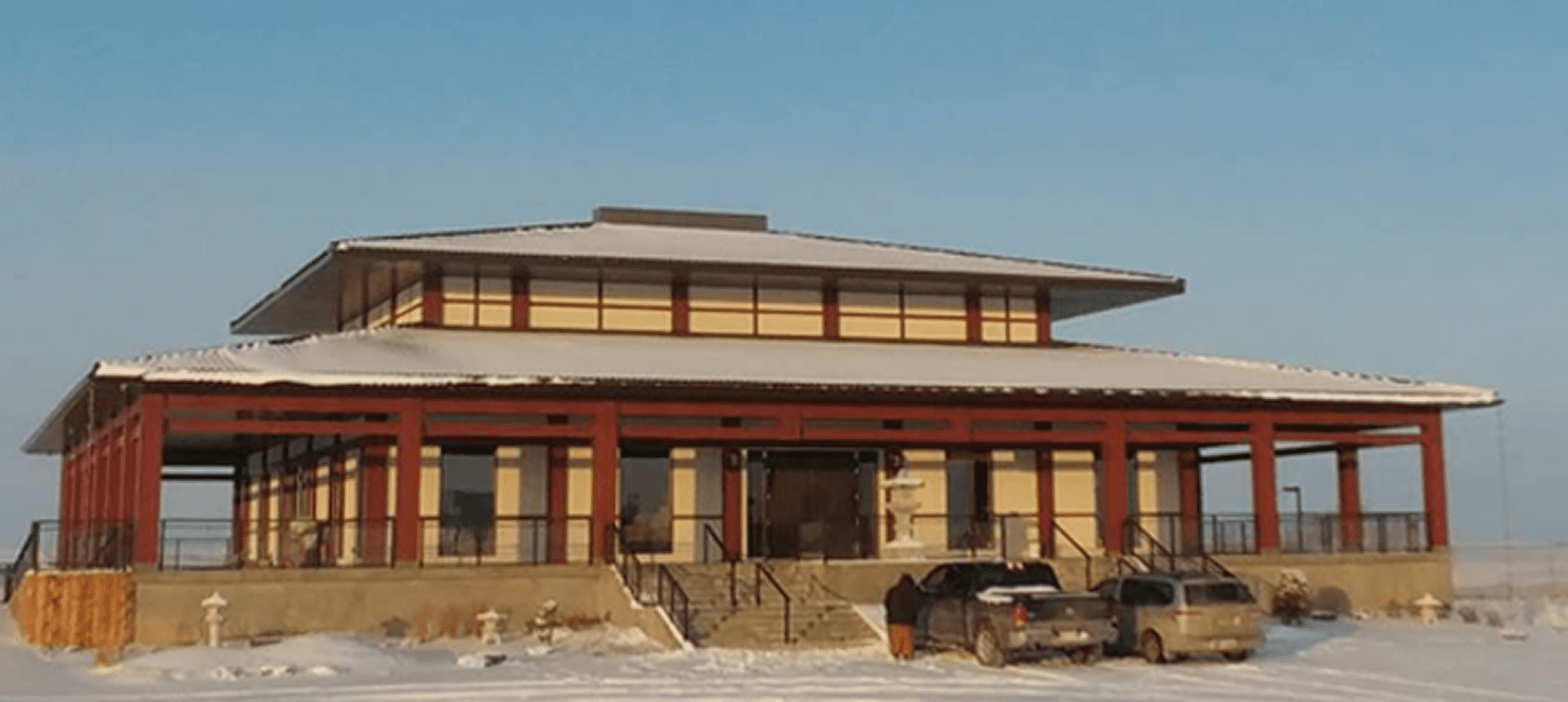 Modern building in winter landscape
